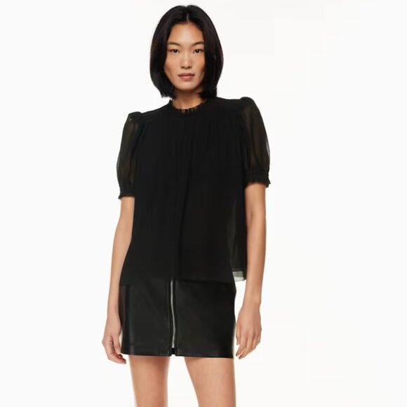 Aritzia Wilfred Semi-Sheer Black Chiffon Wuthering Blouse - Size L - Picture 1 of 6